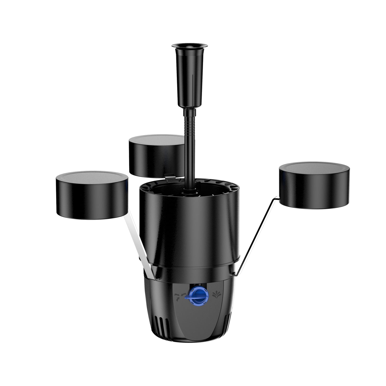 BluSkimmer 2.500 - Drijvende Skimmer met fonteinset	BluSkimmer 2.500 drijvende skimmer met fonteinset, zwart, verwijdert vuil van vijveroppervlak, met drie verwisselbare fonteinkoppen.